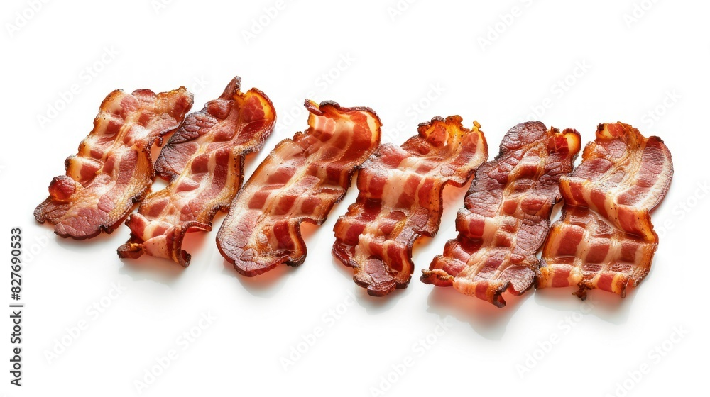 Collection of Cooked bacon rashers isolated on background white Collection of Cooked bacon rashers isolated on background white