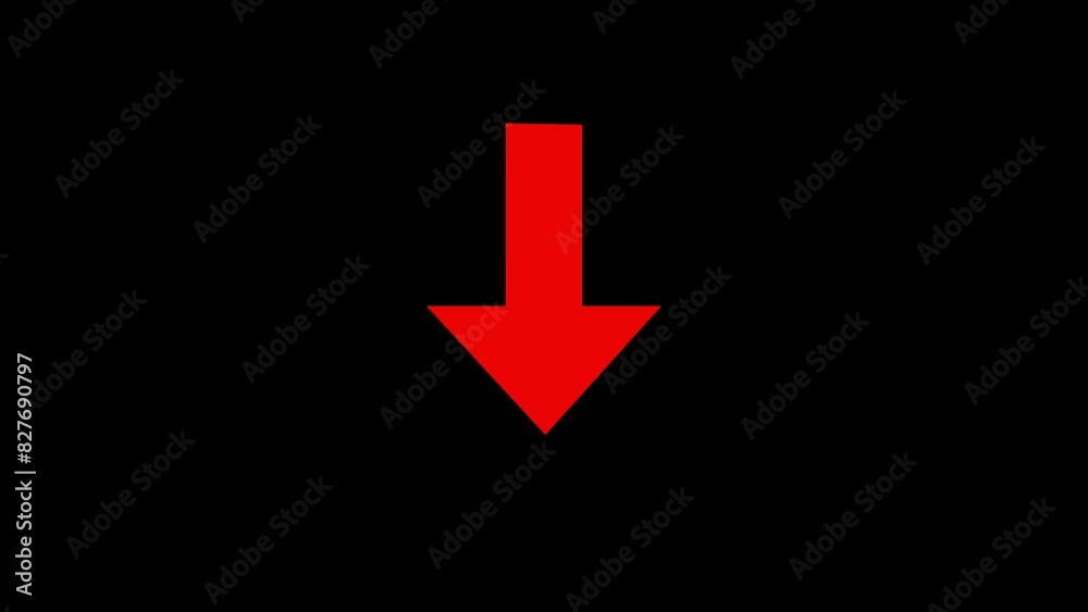 Animated arrow pointing down. Red down arrow on black screen
