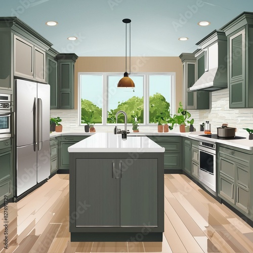 modern kitchen interior with kitchen, Ai Generate 