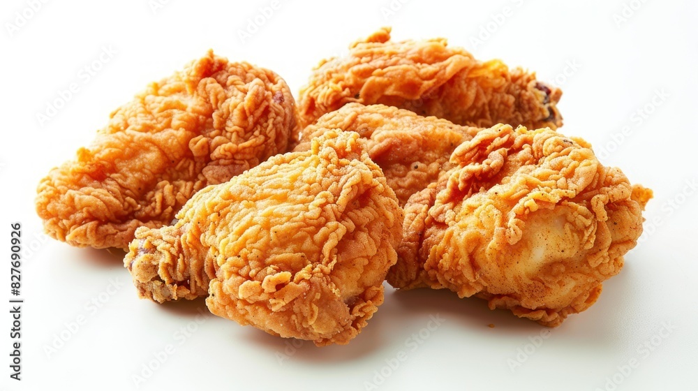 Fried chicken pieces in a collection isolated on a white background. Oil and gas power plant refinery, with storage tanks for oil production in the background Fried chicken pieces in a collection isolated on a white background. Oil and gas power plant refinery, with storage tanks for oil production in the background