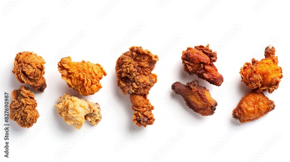 Fried chicken pieces in a collection isolated on a white background. Oil and gas power plant refinery, with storage tanks for oil production in the background Fried chicken pieces in a collection isolated on a white background. Oil and gas power plant refinery, with storage tanks for oil production in the background