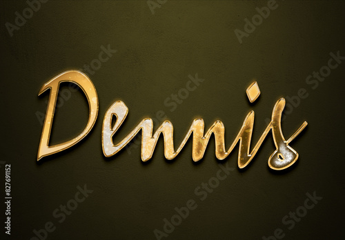 Old gold text effect of German name Dennis with 3D glossy style Mockup. photo