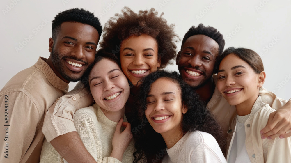 Studio photo of five diverse smiling people symbolizing diversity and inclusion in the workplace environment. Studio photo of five diverse smiling people symbolizing diversity and inclusion in the workplace environment.