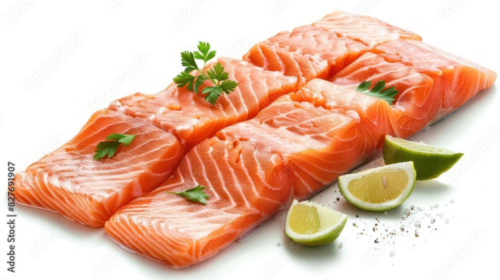 Collection of raw salmon fillets isolated on white background Collection of raw salmon fillets isolated on white background