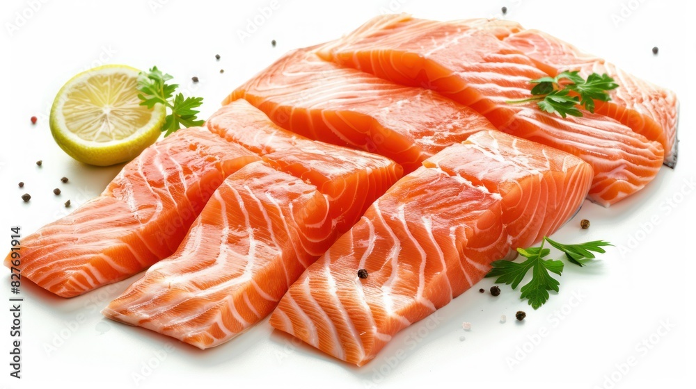 Collection of raw salmon fillets isolated on white background Collection of raw salmon fillets isolated on white background