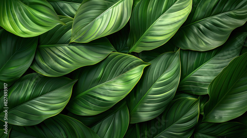 leaves of Spathiphyllum cannifolium  abstract green texture  nature background  tropical leaf