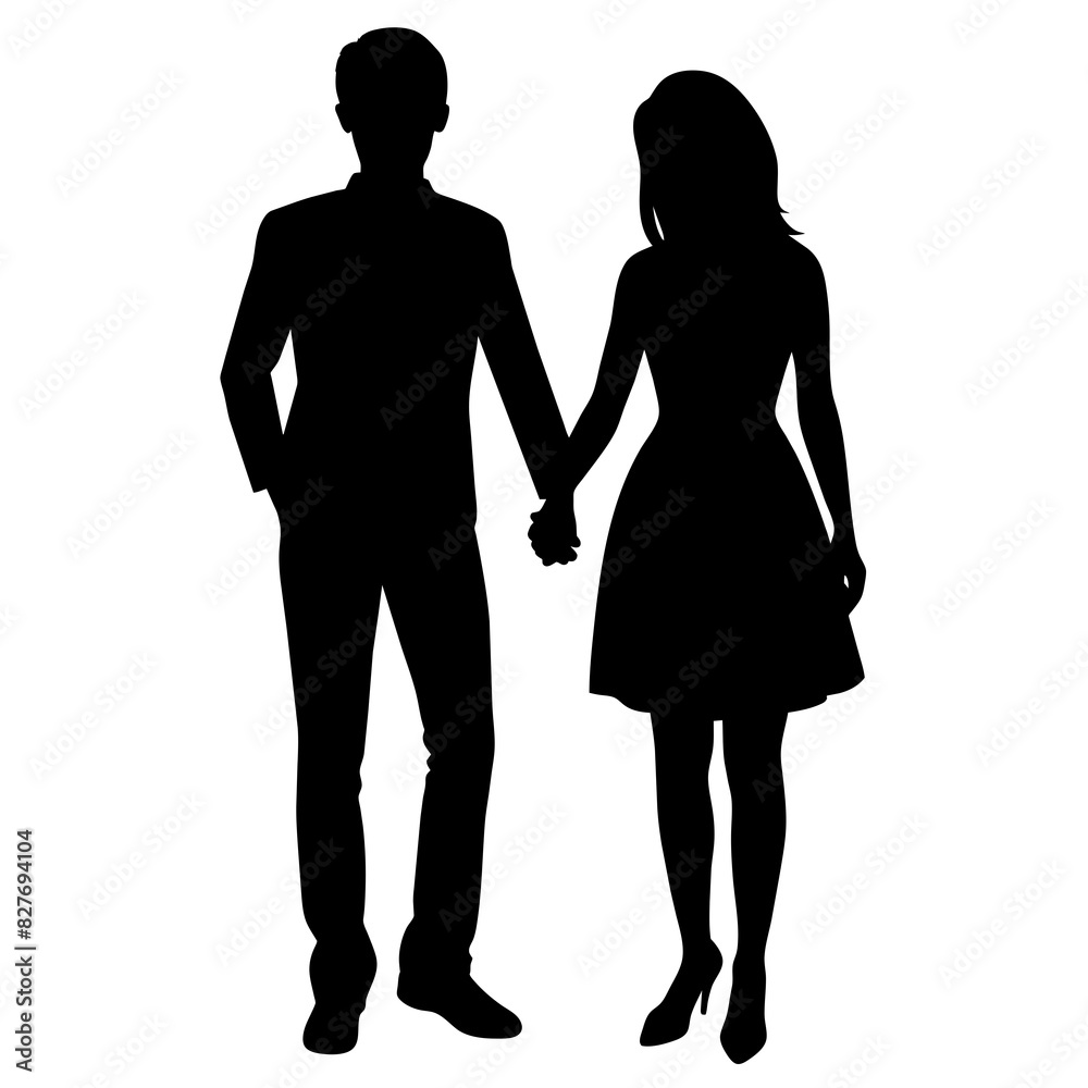 Silhouette illustration of a realistic young couple standing side by side. Silhouette illustration of a realistic young couple standing side by side.