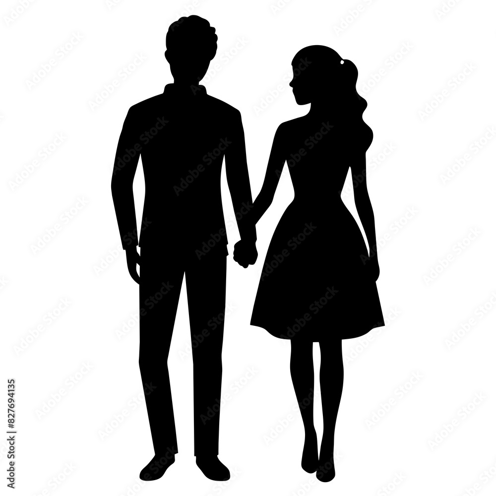 Silhouette illustration of a realistic young couple standing side by side. Silhouette illustration of a realistic young couple standing side by side.