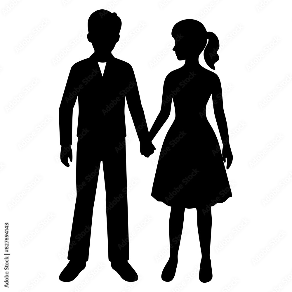 Silhouette illustration of a realistic young couple standing side by side. Silhouette illustration of a realistic young couple standing side by side.