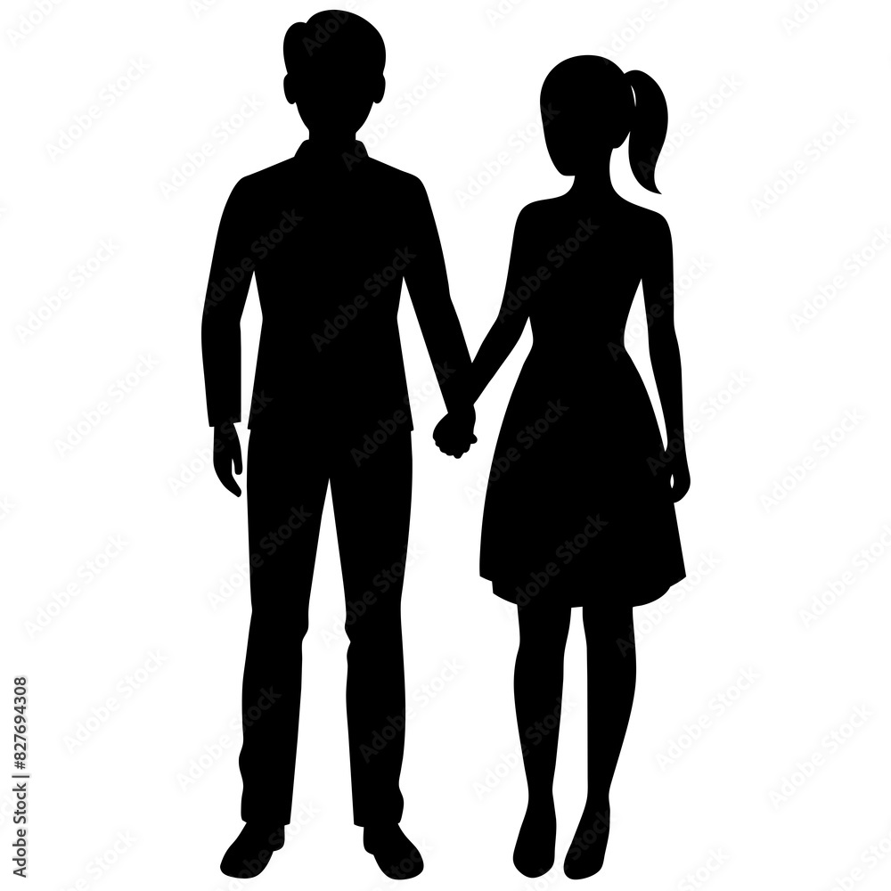 Silhouette illustration of a realistic young couple standing side by side. Silhouette illustration of a realistic young couple standing side by side.