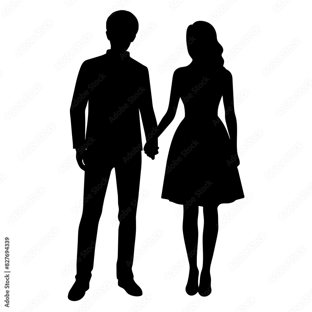 Silhouette illustration of a realistic young couple standing side by side. Silhouette illustration of a realistic young couple standing side by side.