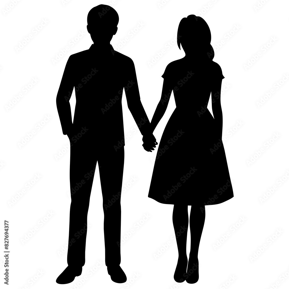 Silhouette illustration of a realistic young couple standing side by side. Silhouette illustration of a realistic young couple standing side by side.