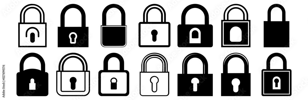 Lock silhouettes set, pack of vector silhouette design, isolated background Lock silhouettes set, pack of vector silhouette design, isolated background