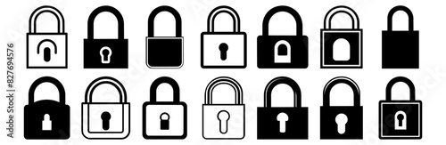 Lock silhouettes set, pack of vector silhouette design, isolated background