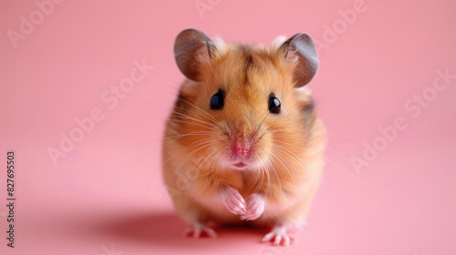 Charming hamster web banner featuring an endearing hamster set against a pink background, providing ample copy space