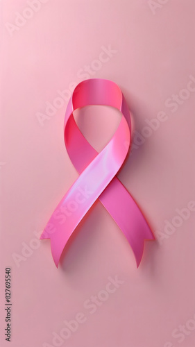 Pink Ribbon Symbolizing Breast Cancer Awareness on Light Pink Background in Morning Light