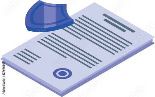 Isometric illustration of a legal document with signature and police hat symbolizing law enforcement authority