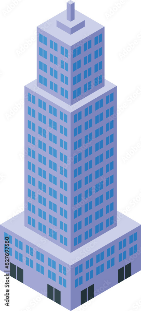 Detailed isometric skyscraper illustration in a futuristic modern city with urban architecture and highrise buildings, perfect for real estate and business design projects