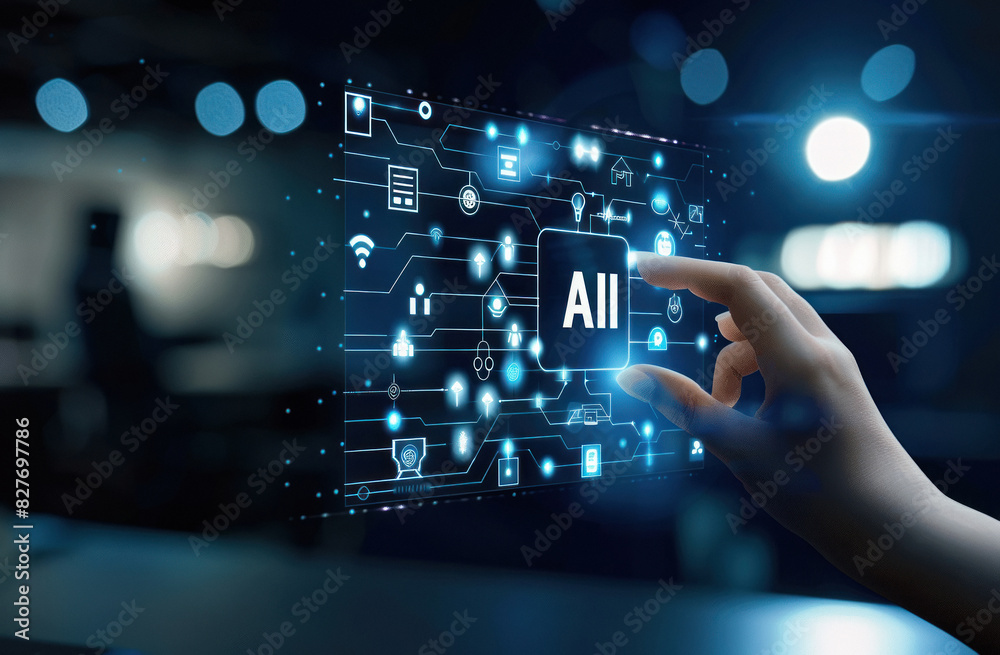 Fototapeta premium businessman finger touching artificial intelligence icon