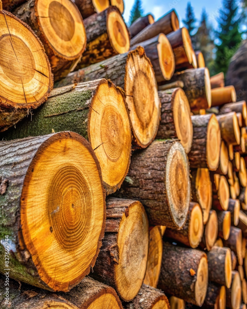 Freshly Cut Logs Stacked in a Pile Outdoors Freshly Cut Logs Stacked in a Pile Outdoors