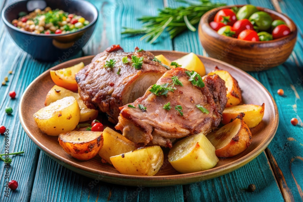 Delicious Grilled Meat with Vegetables on a Plate Delicious Grilled Meat with Vegetables on a Plate