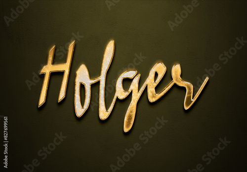Old gold text effect of German name Holger with 3D glossy style Mockup. photo