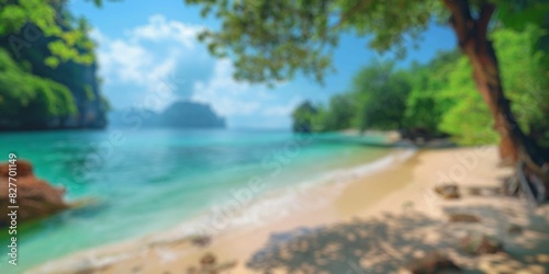 blur background of tropical beach in summer