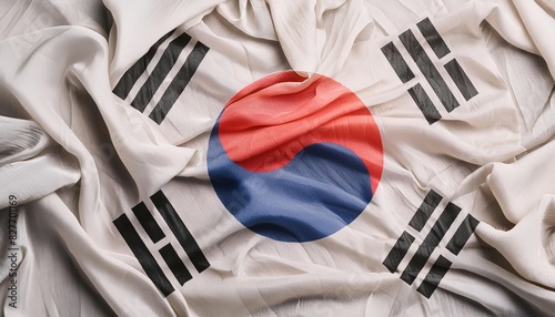 world flag pride or Olympic games or the Olympics concept of a Flag of the country South Korea a red and blue taegeuk circle in the center, and four black trigrams , Isolated with colors and design photo