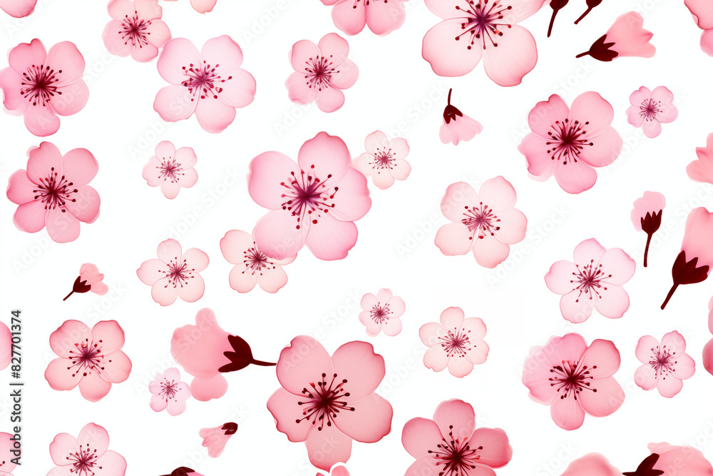pink Sakura (Cherry Blossom) flower seamless pattern in japanese style on white background