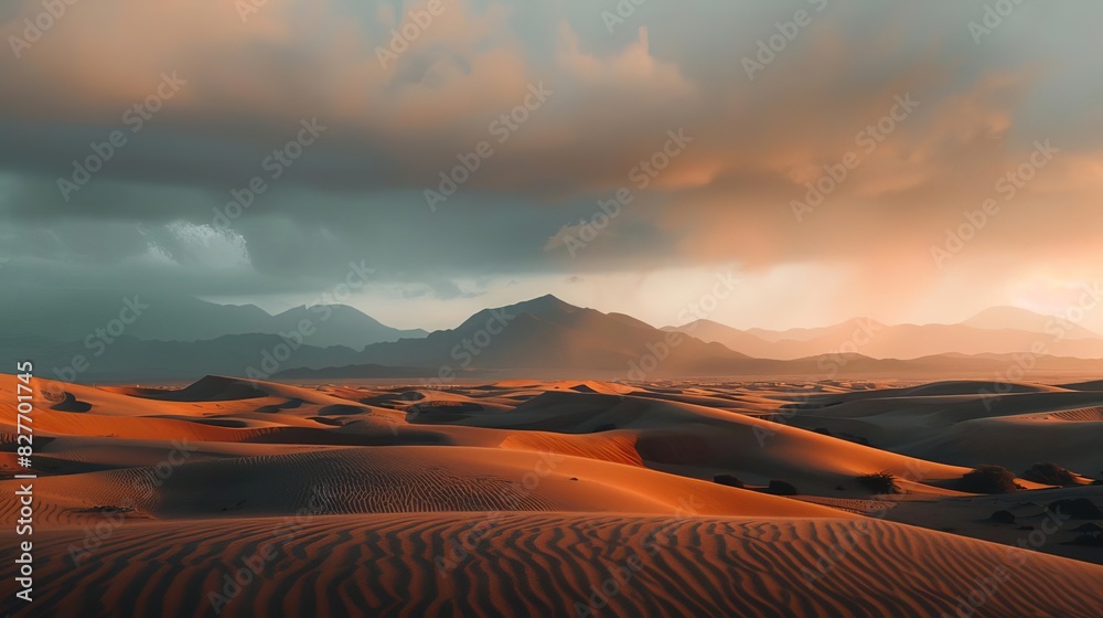 Naklejka premium cinematic desert landscape with majestic sand dunes panoramic shot