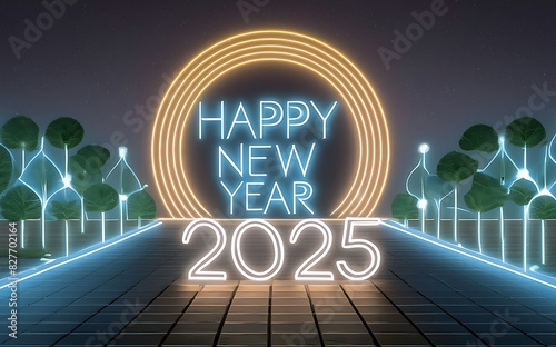 neon text happy new year 2025 background