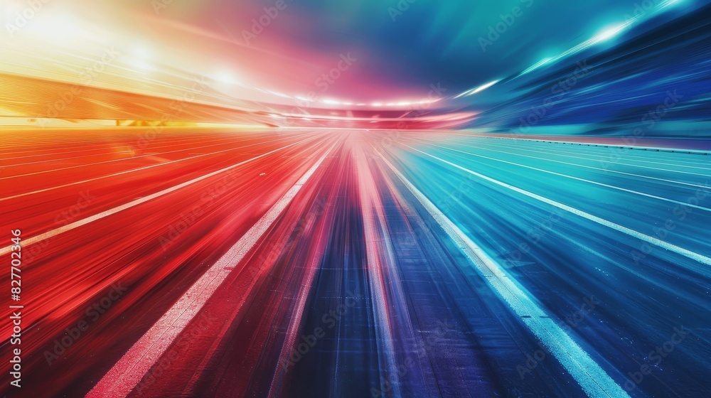 Abstract colorful light trails in motion blur creating a dynamic and vibrant futuristic background with red and blue hues. Abstract colorful light trails in motion blur creating a dynamic and vibrant futuristic background with red and blue hues.