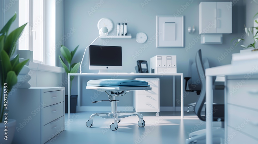 Modern doctor's office with medical equipment.