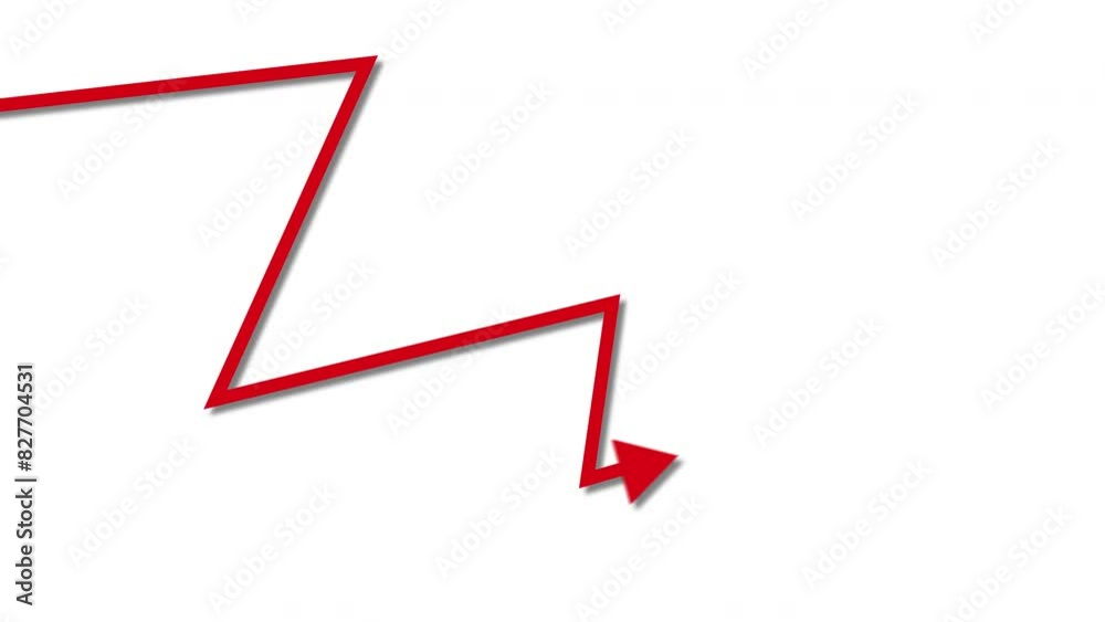 Red arrow going down stock market animation white background Red arrow going down stock market animation white background