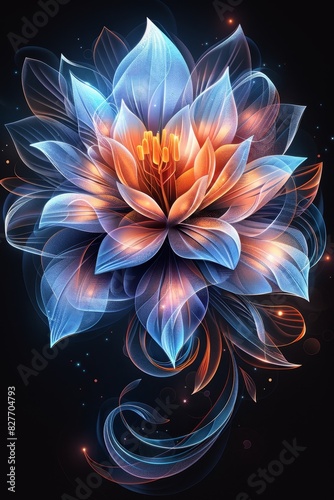 Blue and Orange Flower on Black Background © RGShirtWorks 