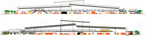 Vector illustration sketch of architectural design drawing of factory building for food production industry