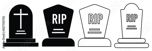 Tombstone line icon set. rip headstone vector icon. death grave tone icon. gravestone line icon suitable for apps. tombstone vector set.