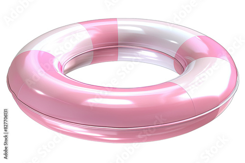 Inflatable pink-and-white swim ring pool float isolated on white background, perfect for summer fun and water activities.