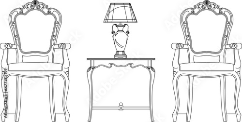 Sketch vector illustration design drawing of old antique classic vintage European model living room chair