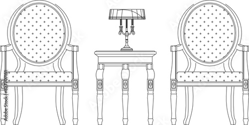 Sketch vector illustration design drawing of old antique classic vintage European model living room chair