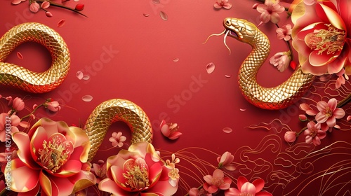 elegant chinese new year 2025 background with golden snake traditional oriental wallpaper design