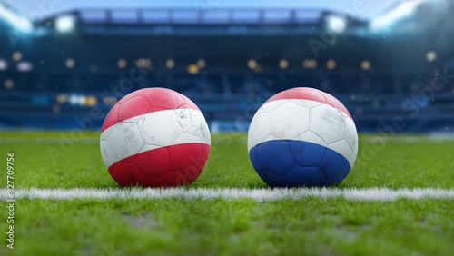 Austria vs Netherlands Soccer Match Soccer Balls on Grass Field