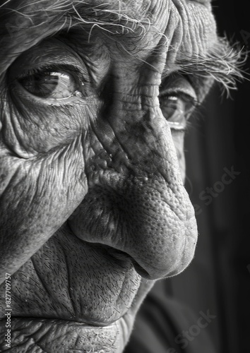 Wisdom in Wrinkles: Monochrome Portrait of an Aging Elderly Person with Profound Facial Lines