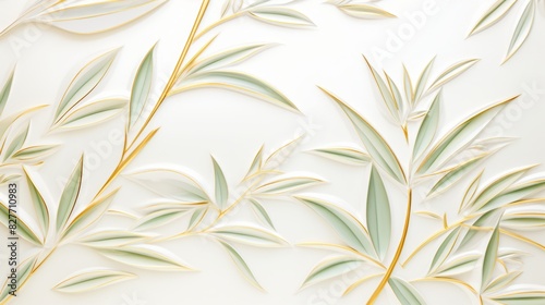 A closeup look at a floral pattern of wild grass engraved and embossed on a white background