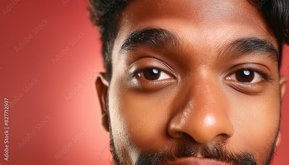 a person with one eyebrow raised, lips curved in a smirk, and eyes twinkling with amusement. on red background a person with one eyebrow raised, lips curved in a smirk, and eyes twinkling with amusement. on red background