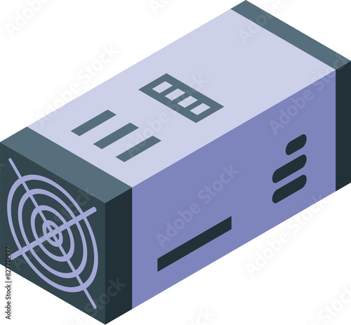 3d isometric illustration of a computer power supply unit with fan detail