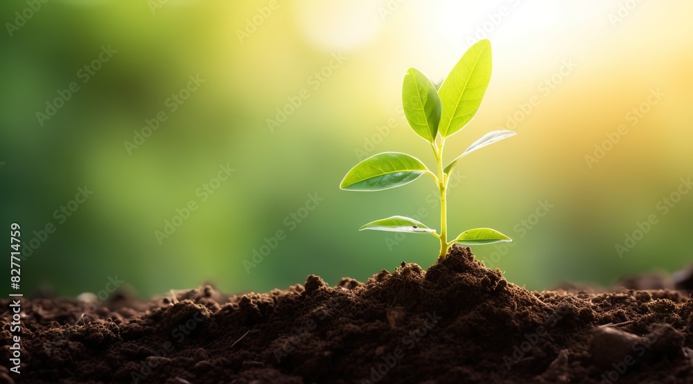 The sprout of the young tree grows on rich soil, with a green background and sunlight shining in spring.
The sprout of the young tree grows on rich soil, with a green background and sunlight shining in spring.