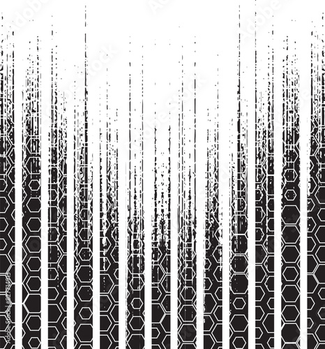 Vector black and white halftone gradient rough background, pattern made of disappear lines, grunge graphic backdrop. Transition vector Format Illustration 