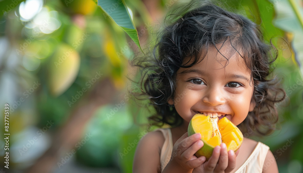cute little indian girl eating a mango cute little indian girl eating a mango
