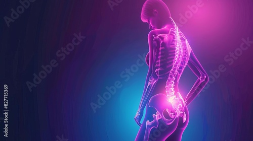 glowing bones visualizing hip pain in female silhouette pain concept illustration